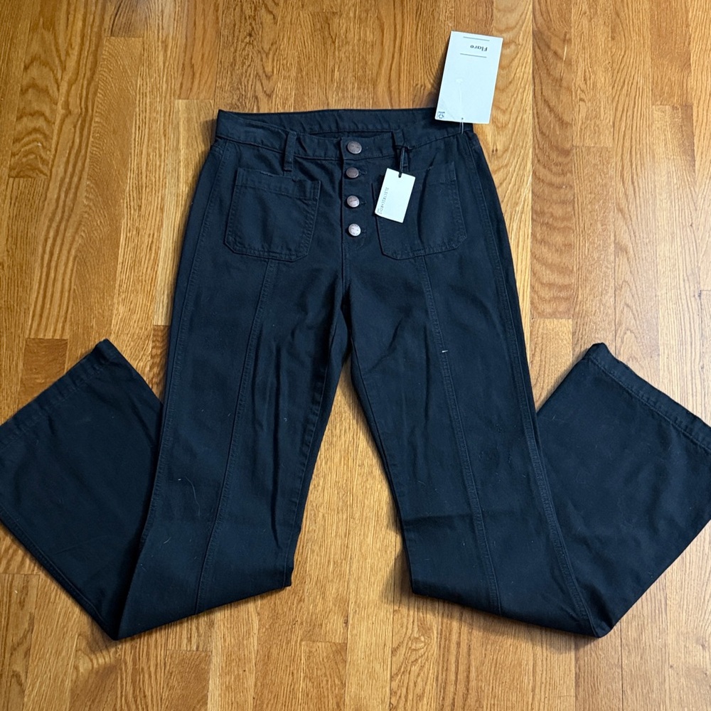 Electric & Rose Black Button-Fly High-Waist Pants